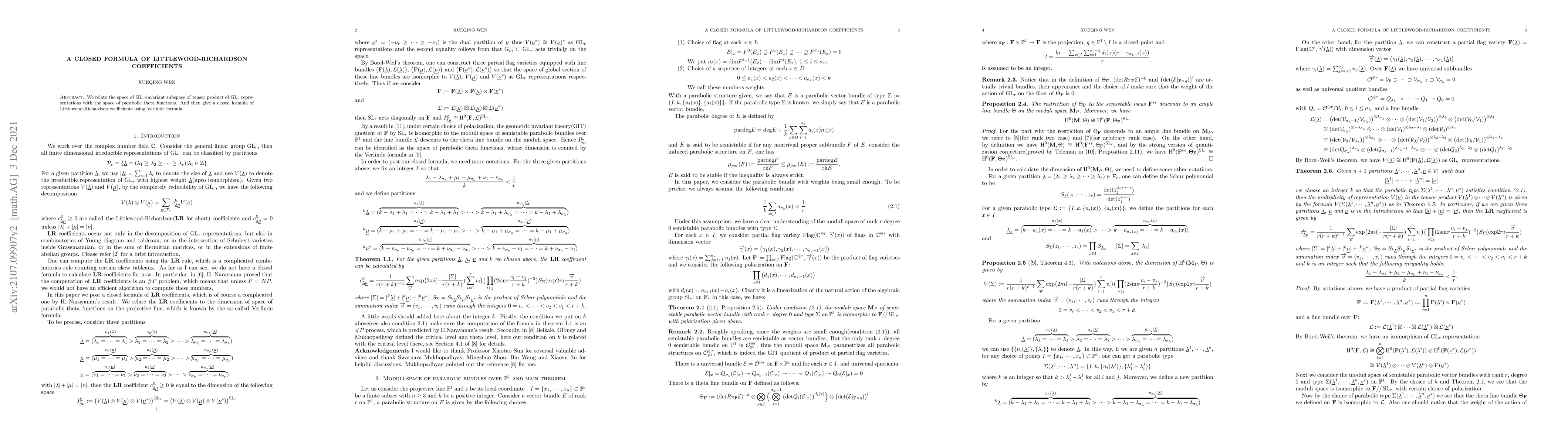Thumbnail for A closed formula of Littlewood-Richardson coefficients