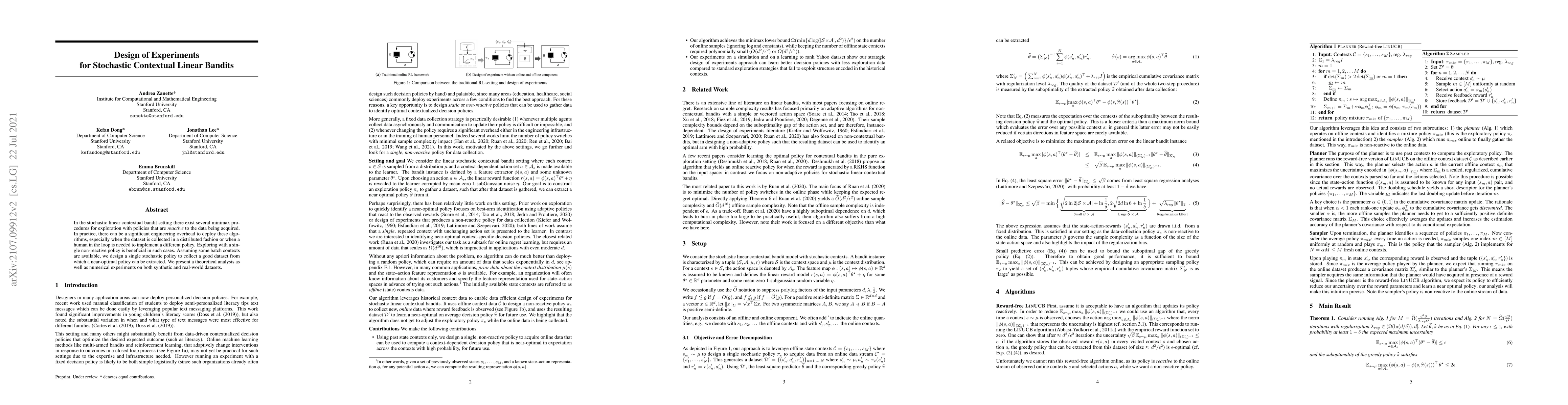Thumbnail for Design of Experiments for Stochastic Contextual Linear Bandits