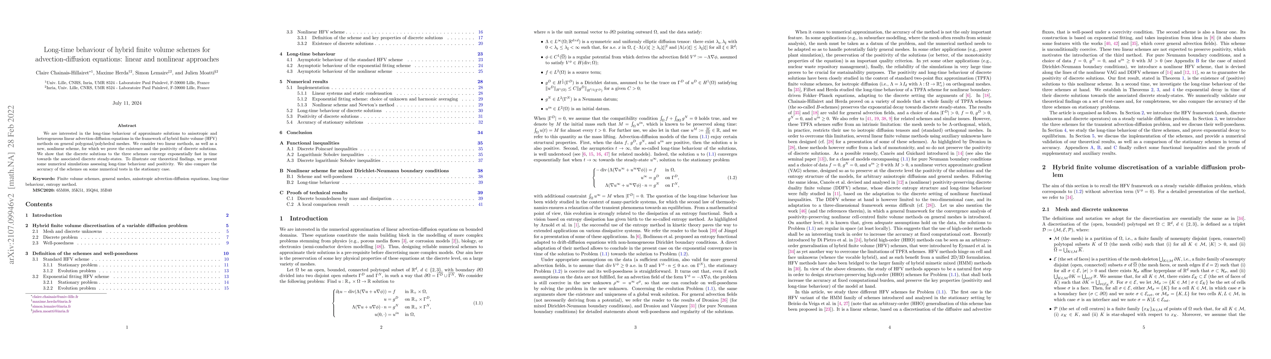 Thumbnail for Long-time behaviour of hybrid finite volume schemes for
  advection-diffusion equations: linear and nonlinear approaches