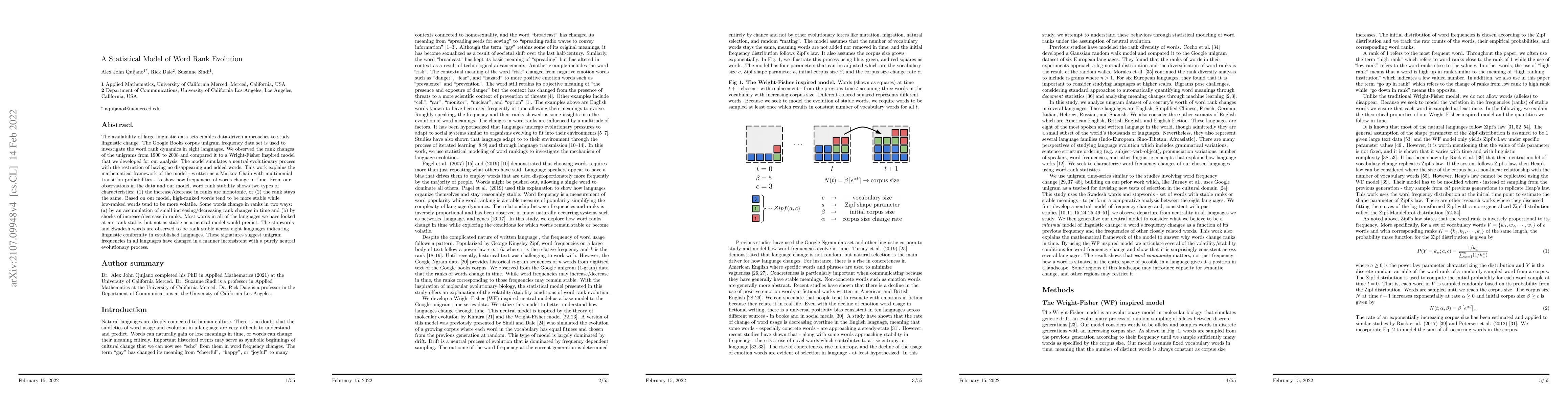 Thumbnail for A Statistical Model of Word Rank Evolution