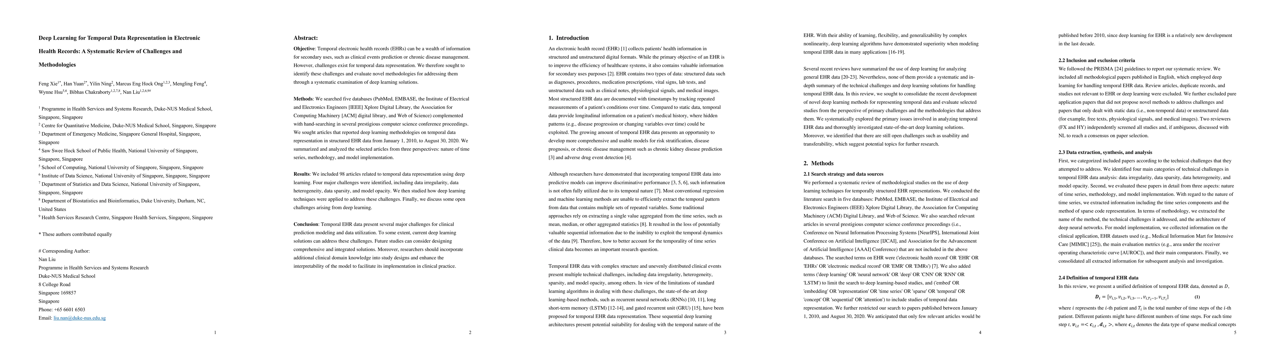 Thumbnail for Deep learning for temporal data representation in electronic health
  records: A systematic review of challenges and methodologies