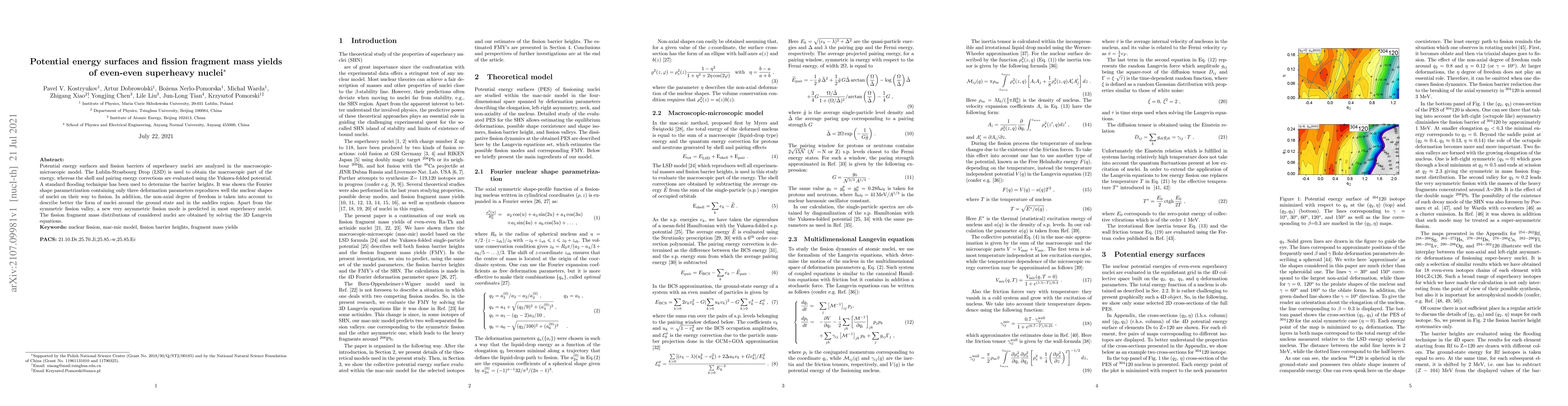 Thumbnail for Potential energy surfaces and fission fragment mass yields of even-even
  superheavy nuclei