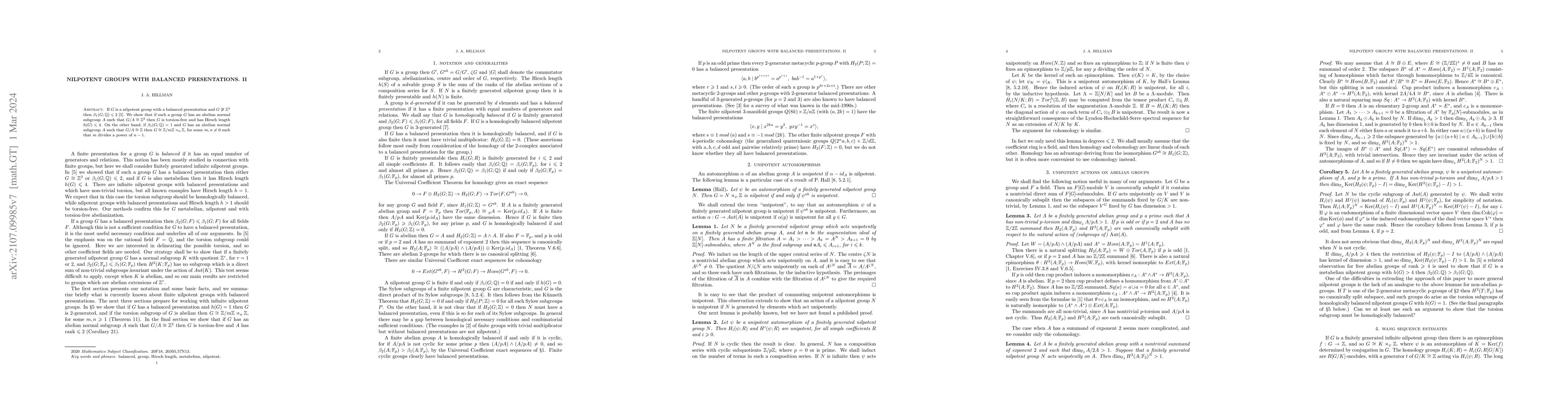 Thumbnail for Nilpotent groups with balanced presentations. II
