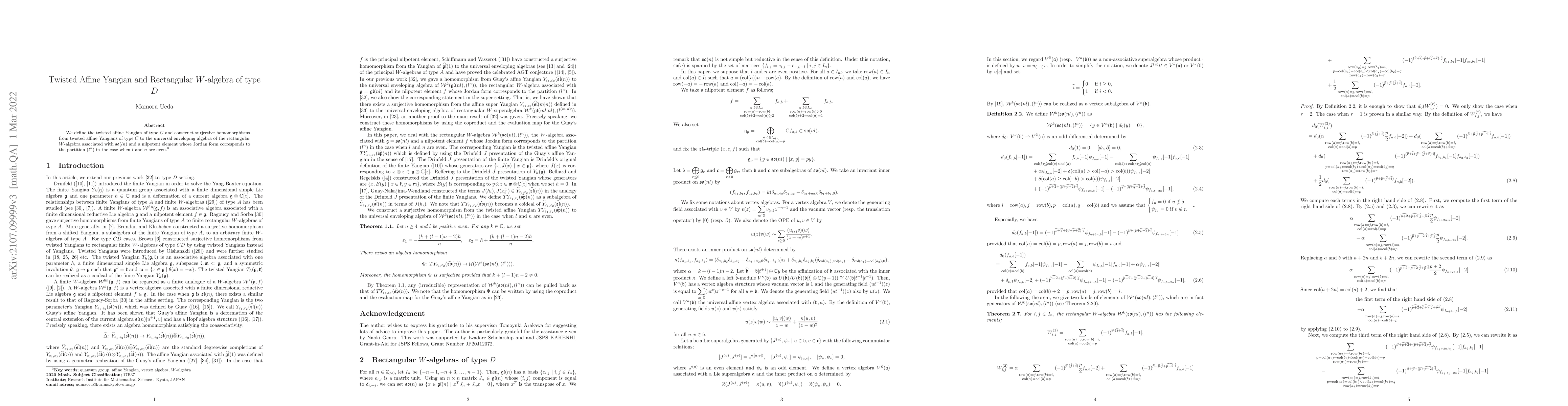Thumbnail for Twisted Affine Yangian and Rectangular $W$-algebra of type $D$