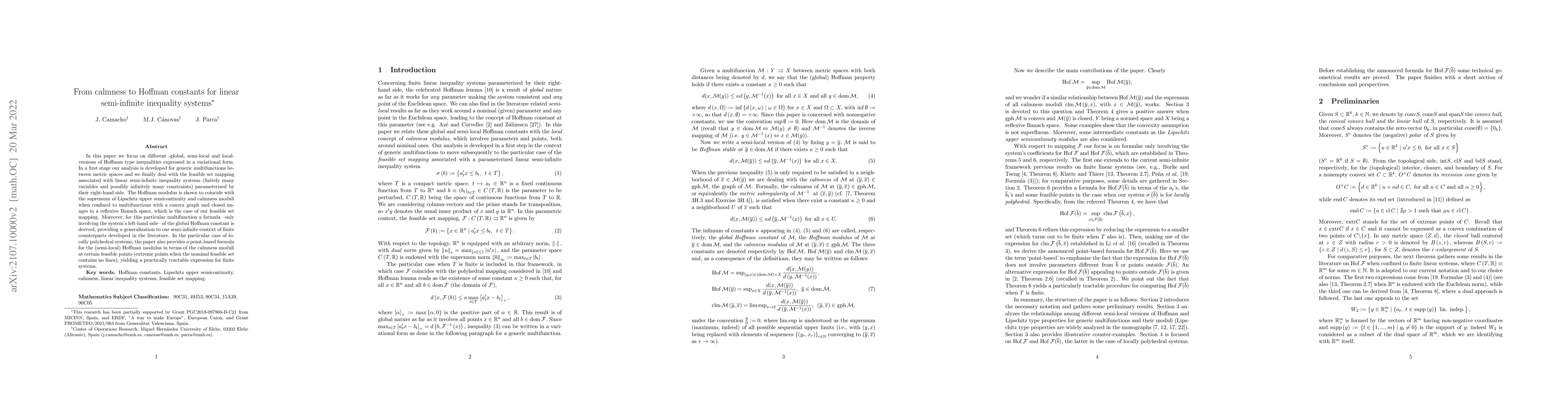 Thumbnail for From calmness to Hoffman constants for linear semi-infinite inequality
  systems