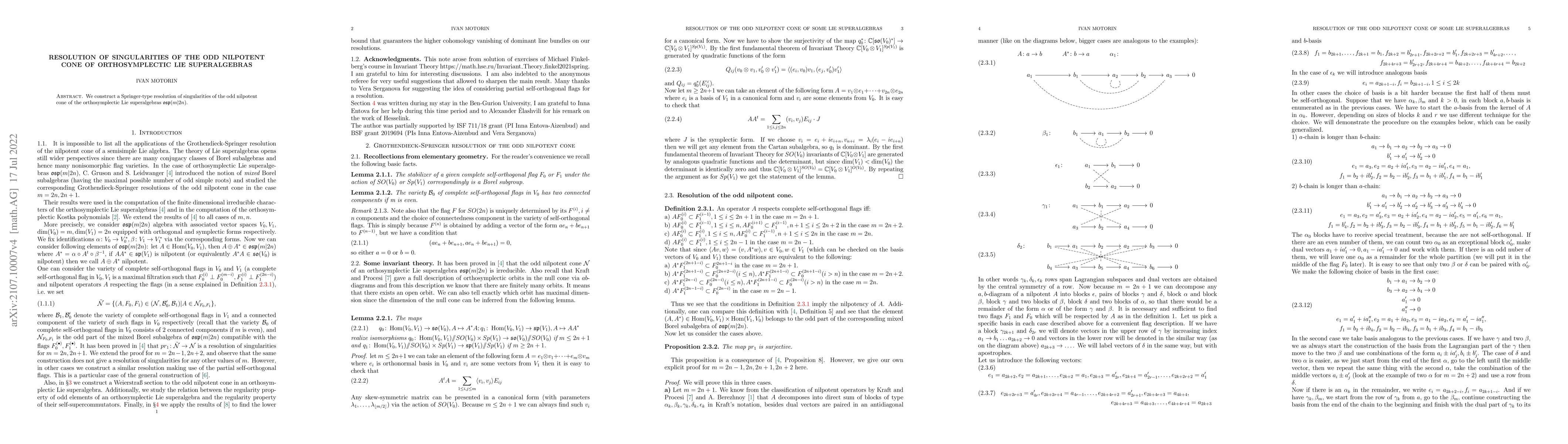 Thumbnail for Resolution of singularities of the odd nilpotent cone of orthosymplectic
  Lie superalgebras