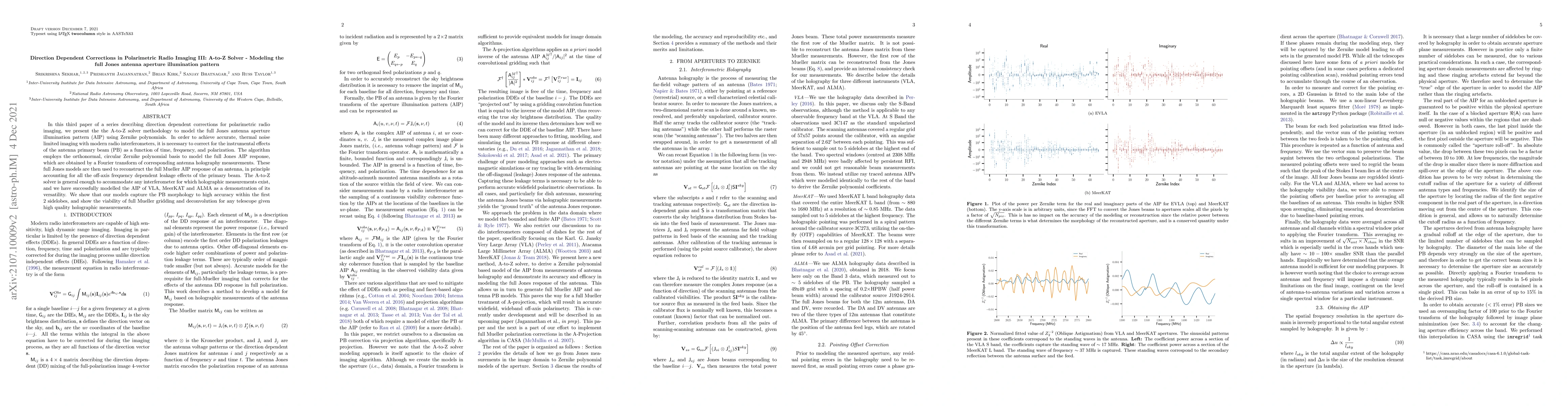 Thumbnail for Direction Dependent Corrections in Polarimetric Radio Imaging III:
  A-to-Z Solver -- Modeling the full Jones antenna aperture illumination
  pattern