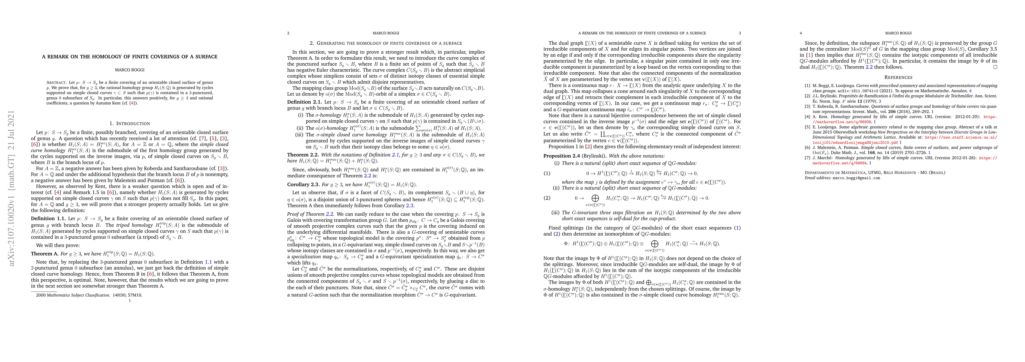 Thumbnail for A remark on the homology of finite coverings of a surface