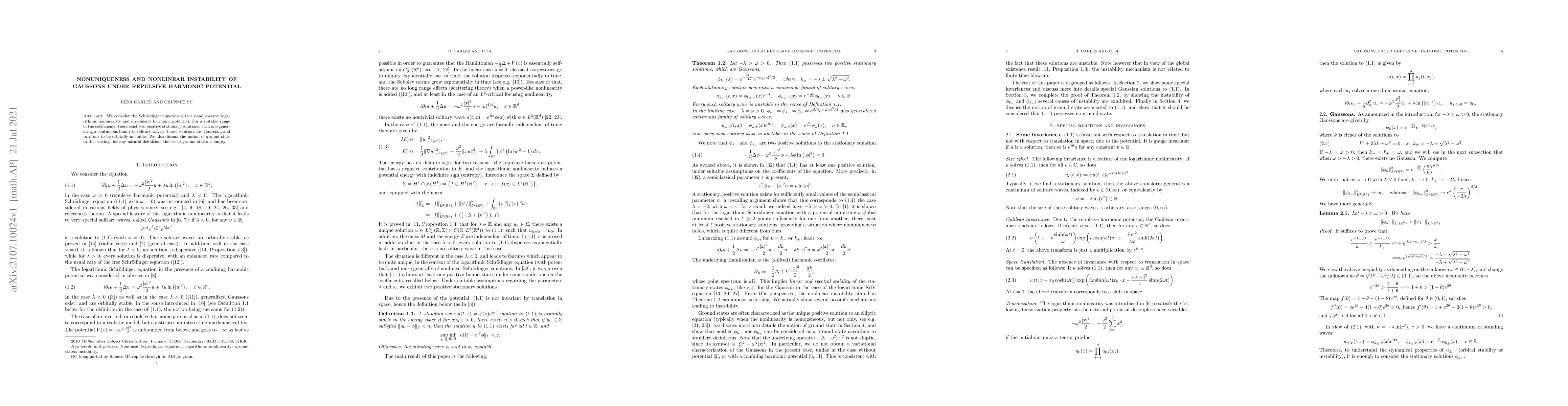 Thumbnail for Nonuniqueness and nonlinear instability of Gaussons under repulsive
  harmonic potential