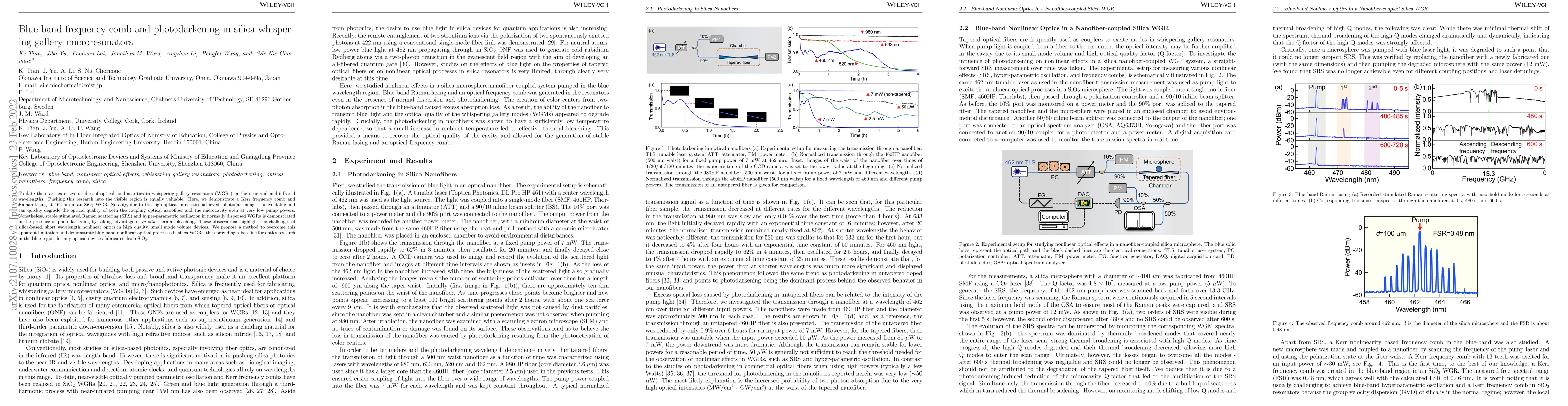 Thumbnail for Blue-band frequency comb and photodarkening in silica whispering gallery
  microresonators