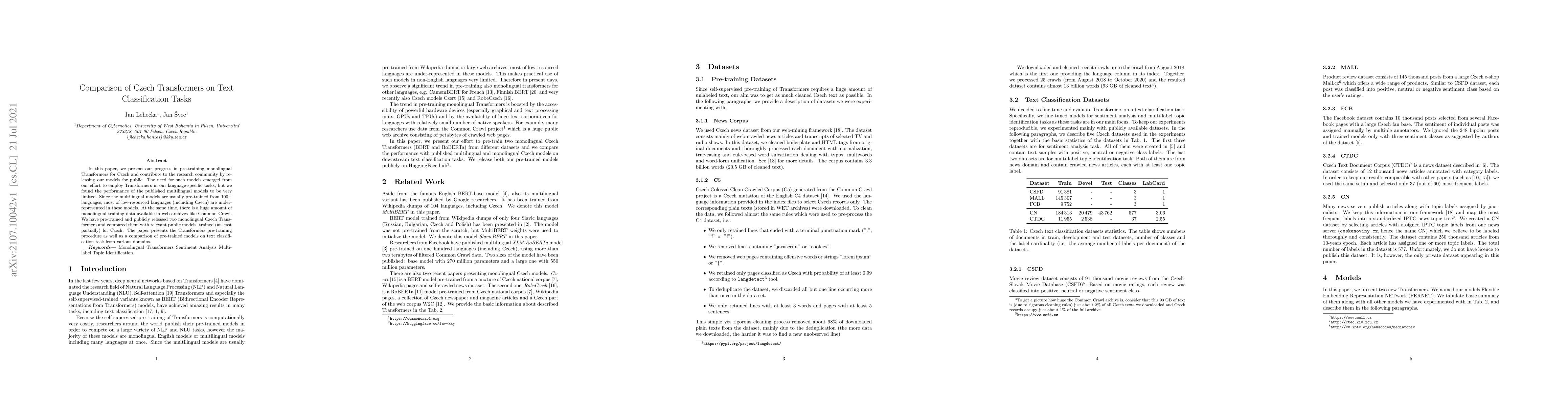 Thumbnail for Comparison of Czech Transformers on Text Classification Tasks
