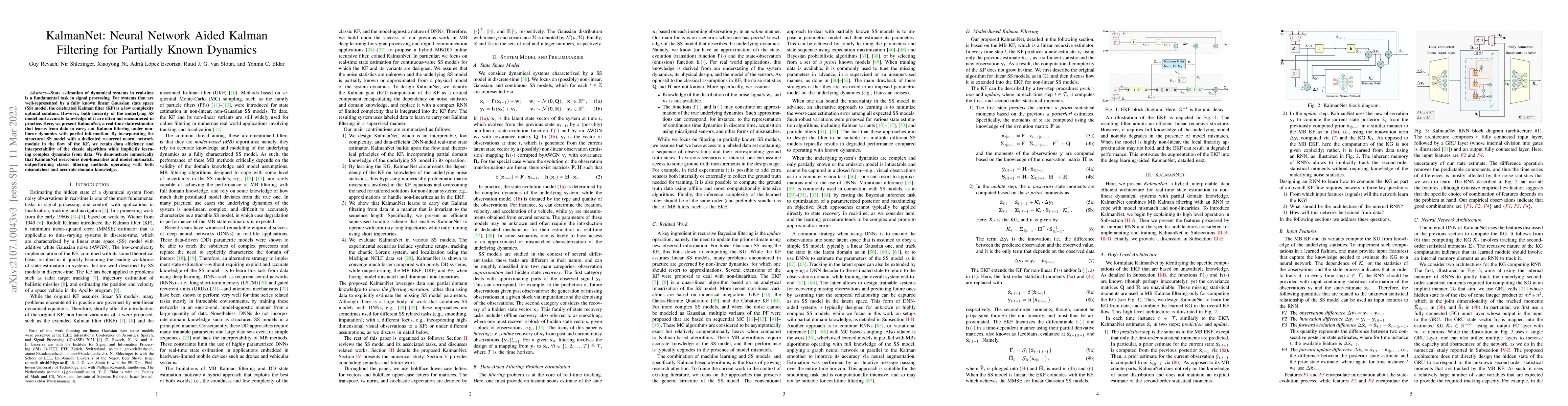 Thumbnail for KalmanNet: Neural Network Aided Kalman Filtering for Partially Known
  Dynamics