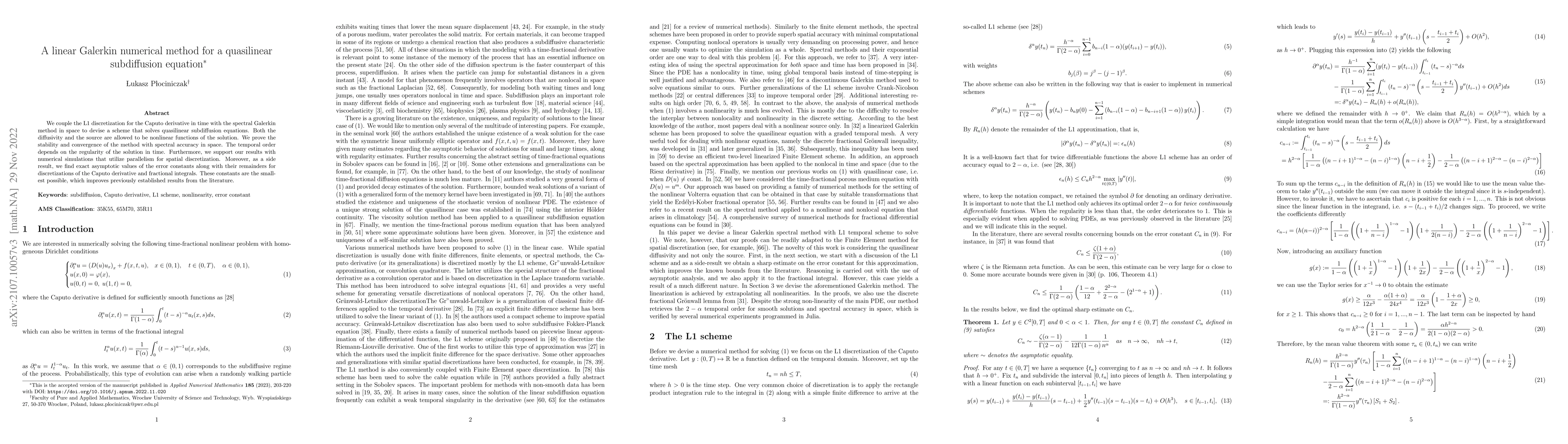 Thumbnail for A linear Galerkin numerical method for a quasilinear subdiffusion
  equation