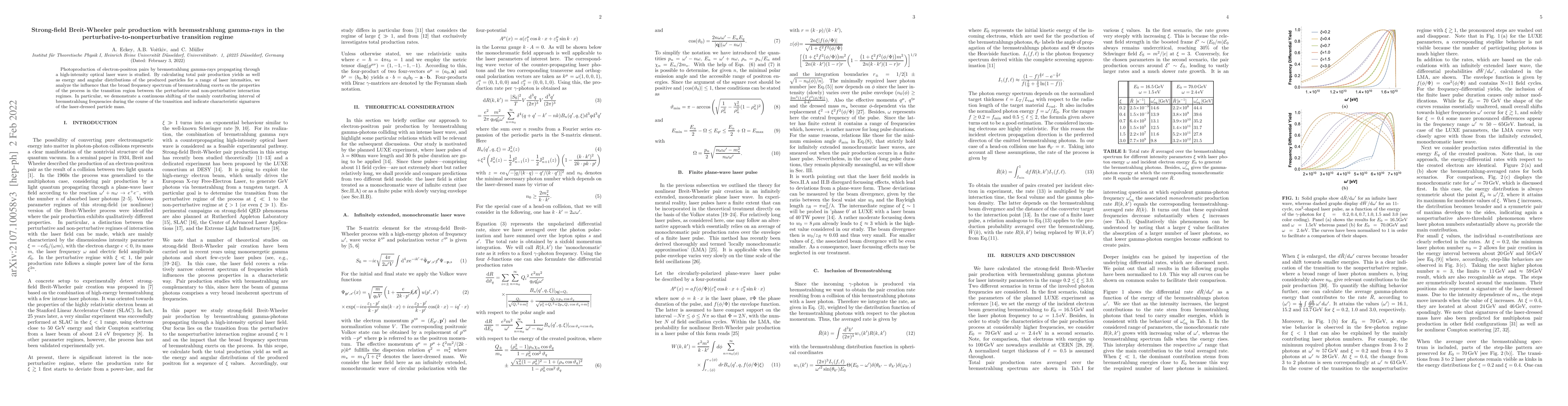 Thumbnail for Strong-field Breit-Wheeler pair production with bremsstrahlung
  gamma-rays in the perturbative-to-nonperturbative transition regime
