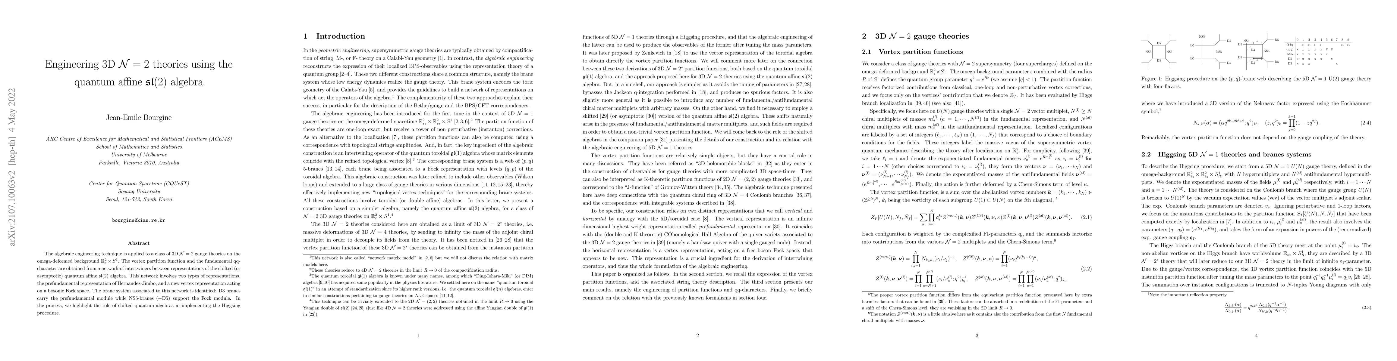 Thumbnail for Engineering 3D $\mathcal{N}=2$ theories using the quantum affine
  $\mathfrak{sl}(2)$ algebra