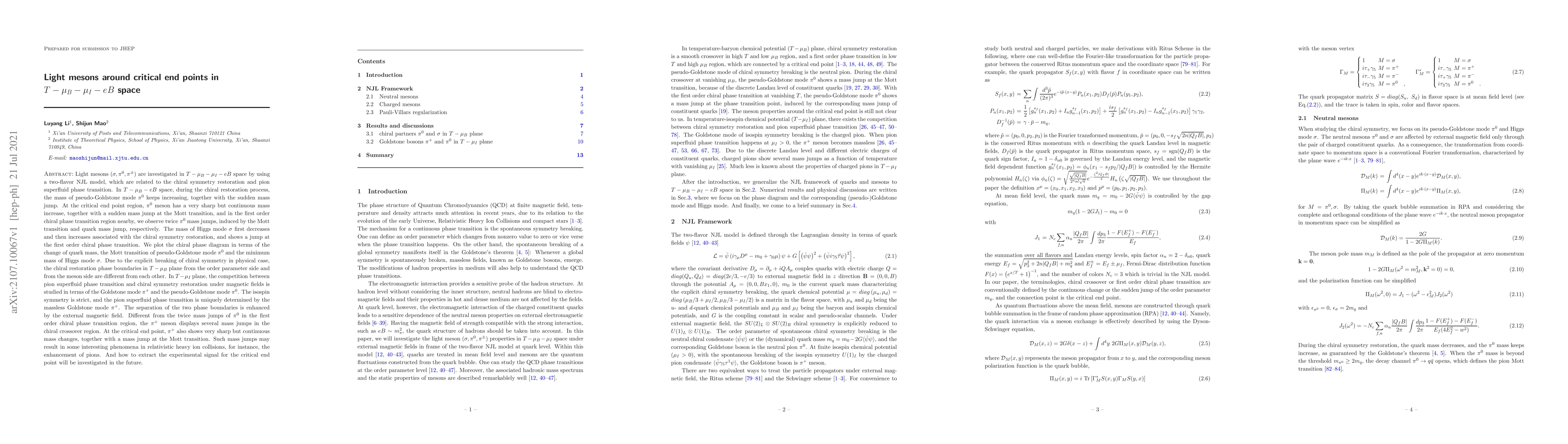 Thumbnail for Light mesons around critical end points in $T-\mu_B-\mu_I-eB$ space
