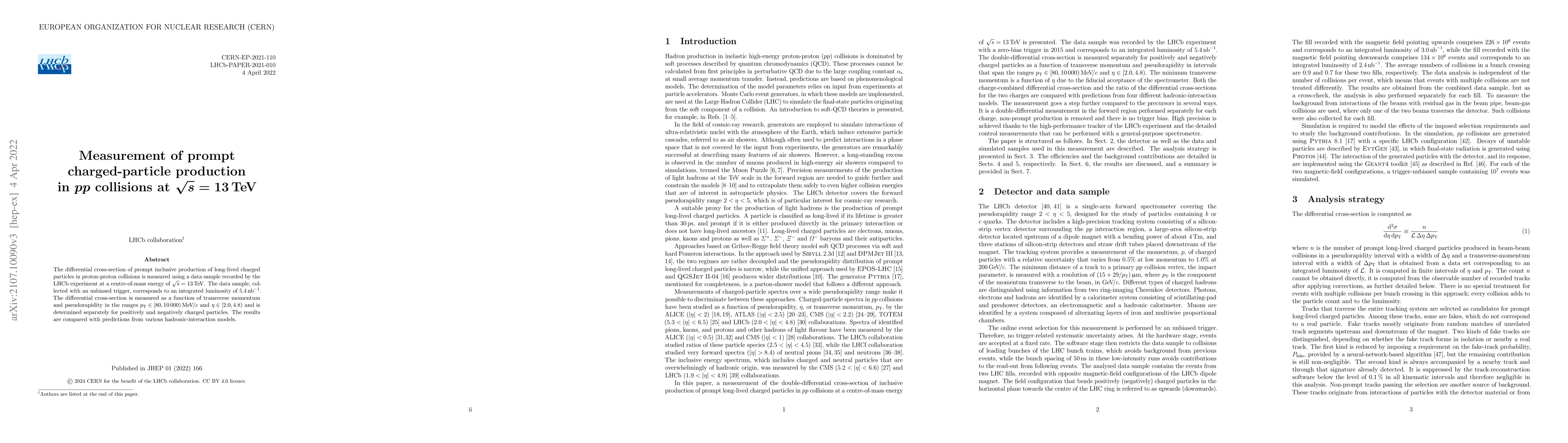 Thumbnail for Measurement of prompt charged-particle production in pp collisions at a
  centre-of-mass energy of 13 TeV