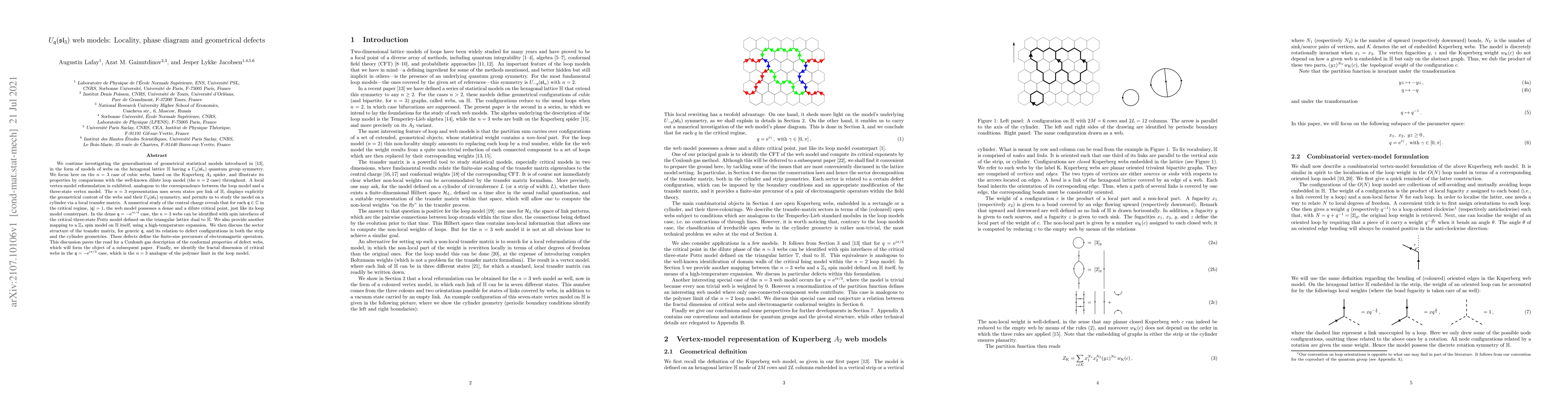 Thumbnail for $U_{\mathfrak{q}}(\mathfrak{sl}_3)$ web models: Locality, phase diagram
  and geometrical defects
