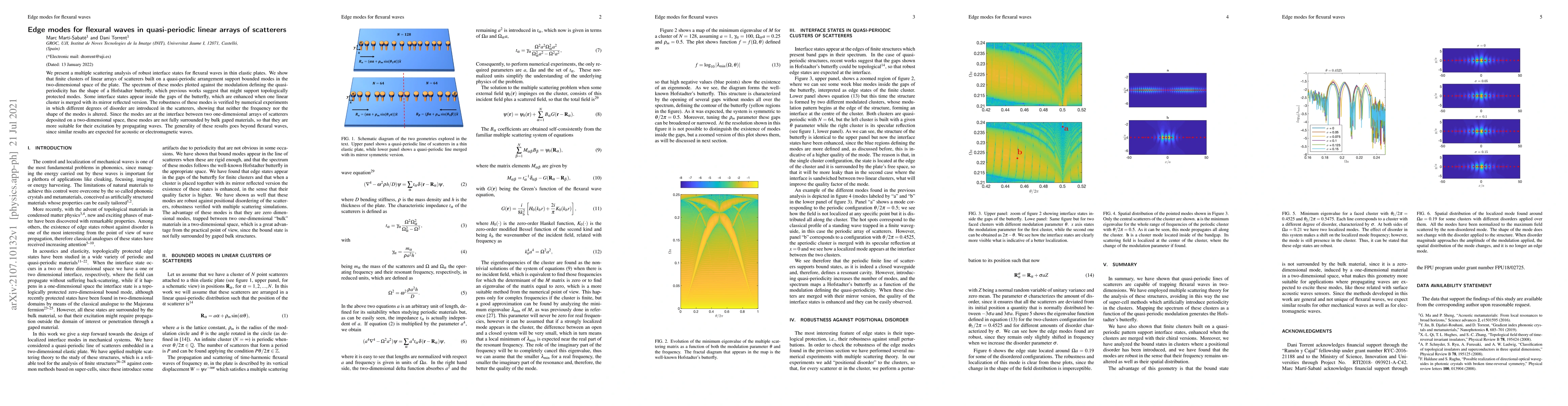 Thumbnail for Edge modes for flexural waves in quasi-periodic linear arrays of
  scatterers