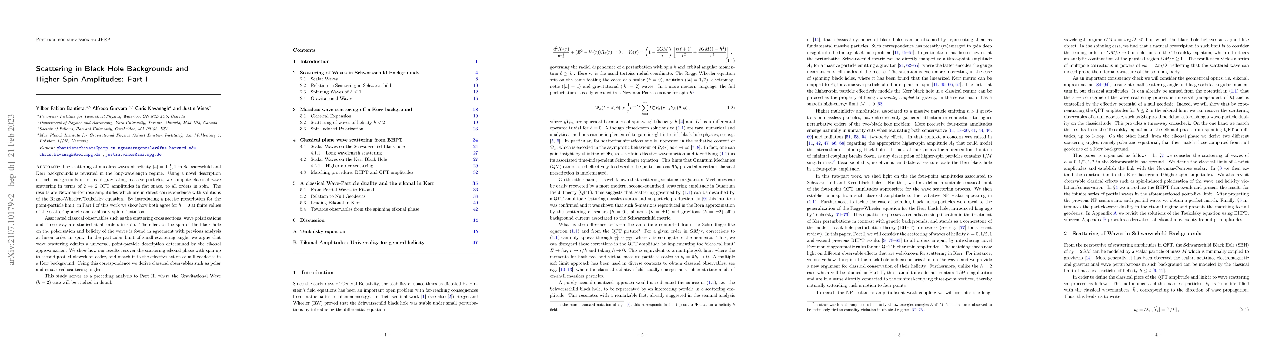 Thumbnail for Scattering in Black Hole Backgrounds and Higher-Spin Amplitudes: Part I