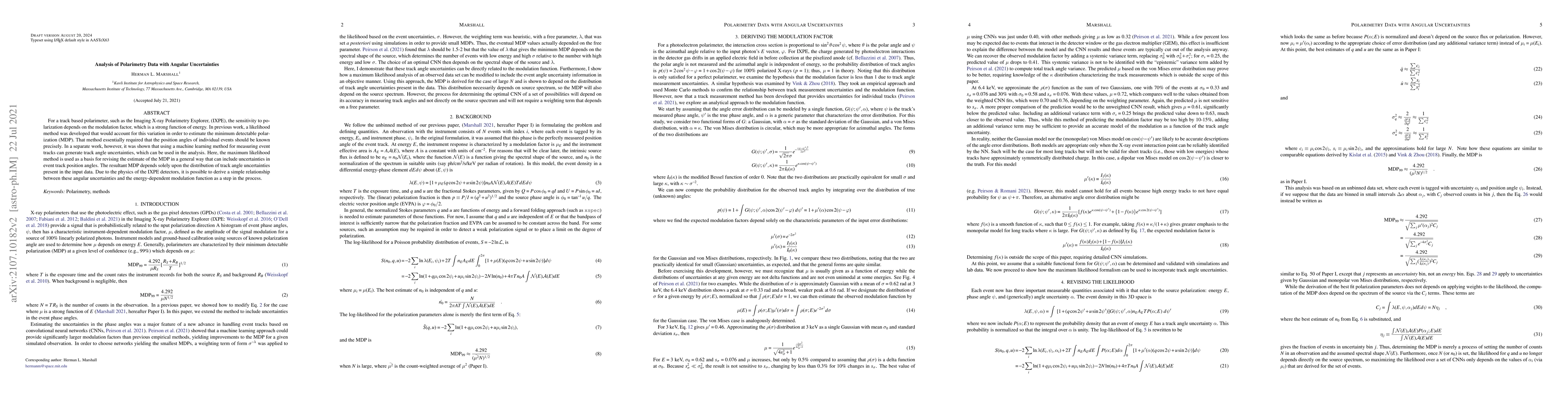 Thumbnail for Analysis of Polarimetry Data with Angular Uncertainties