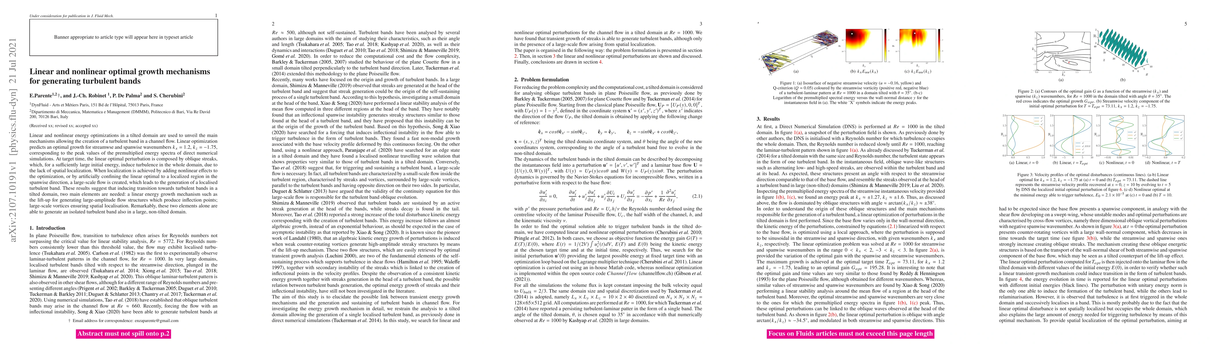Thumbnail for Linear and nonlinear optimal growth mechanisms for generating turbulent
  bands