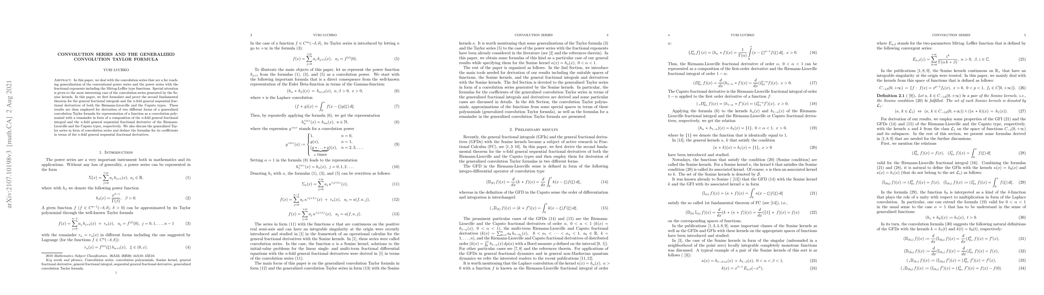 Thumbnail for Convolution series and the generalized convolution Taylor formula