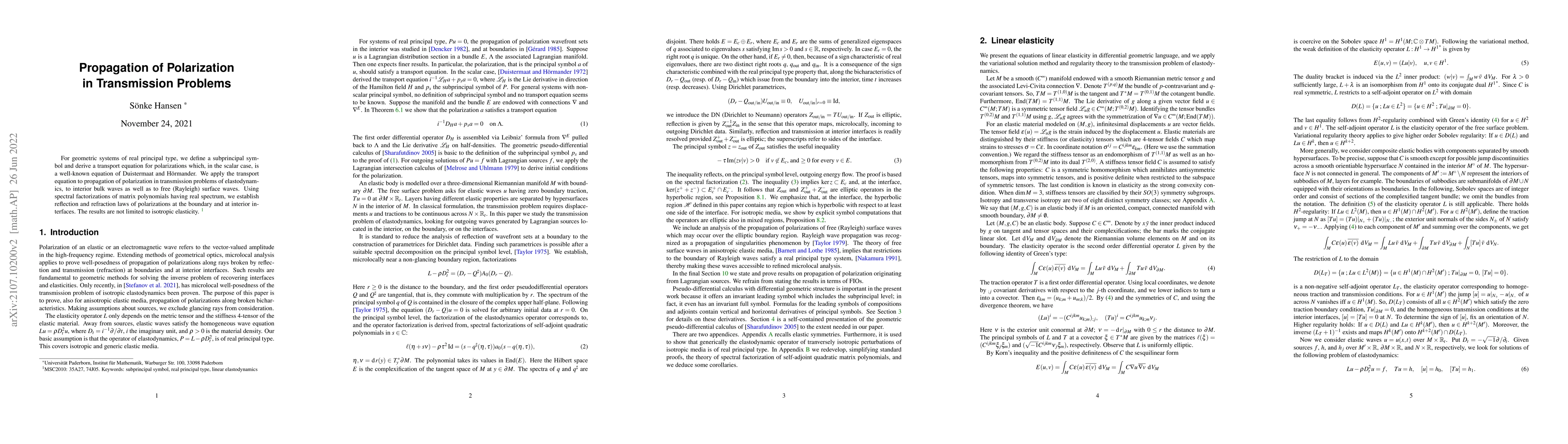 Thumbnail for Propagation of Polarization in Transmission Problems