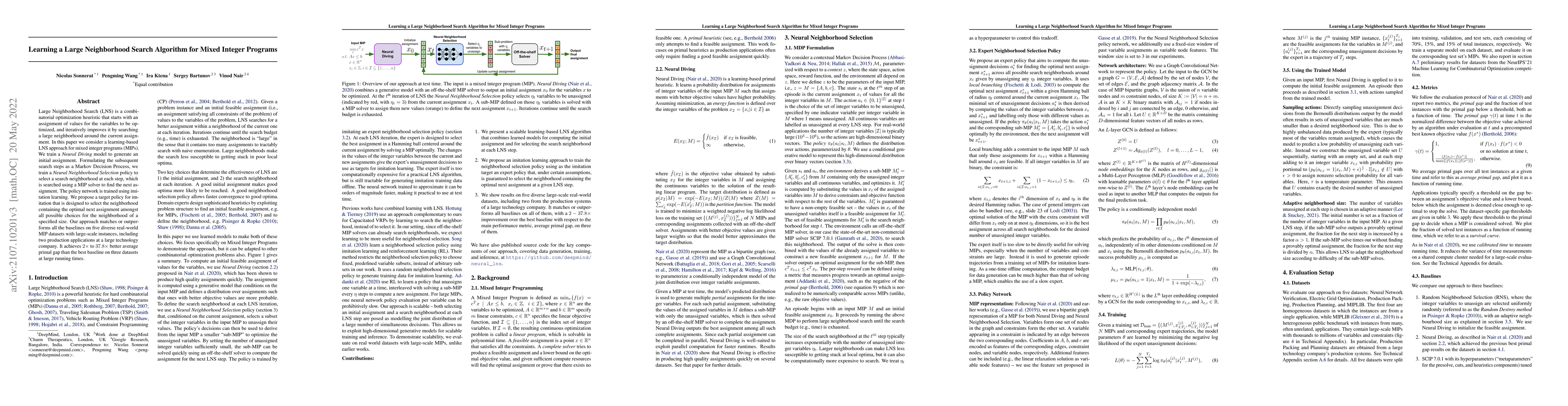 Thumbnail for Learning a Large Neighborhood Search Algorithm for Mixed Integer
  Programs