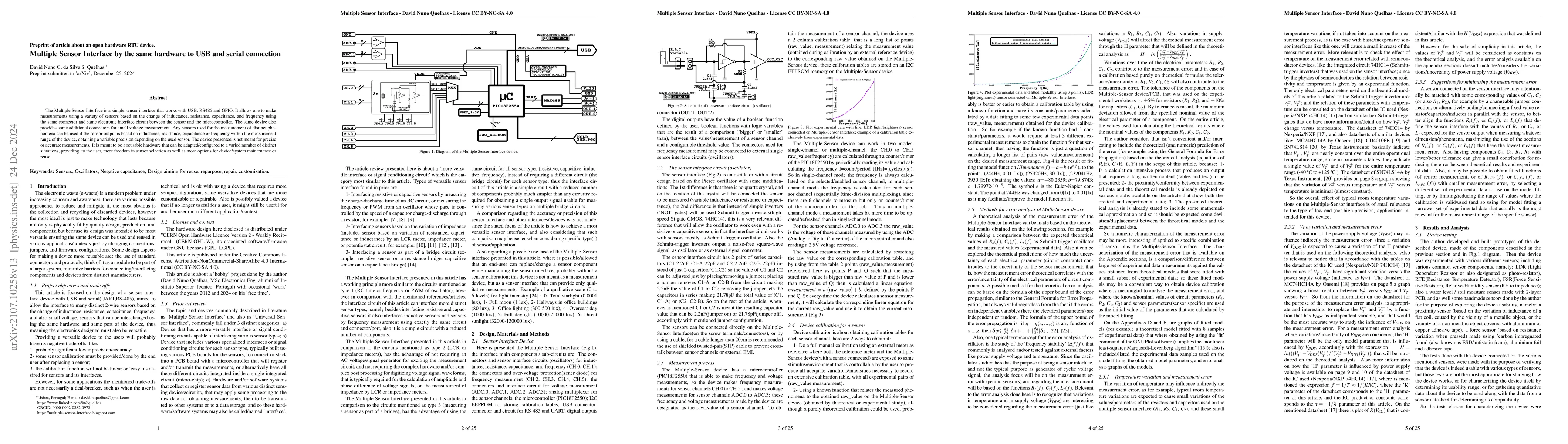 Thumbnail for Multiple Sensor Interface by the same hardware to USB and serial
  connection