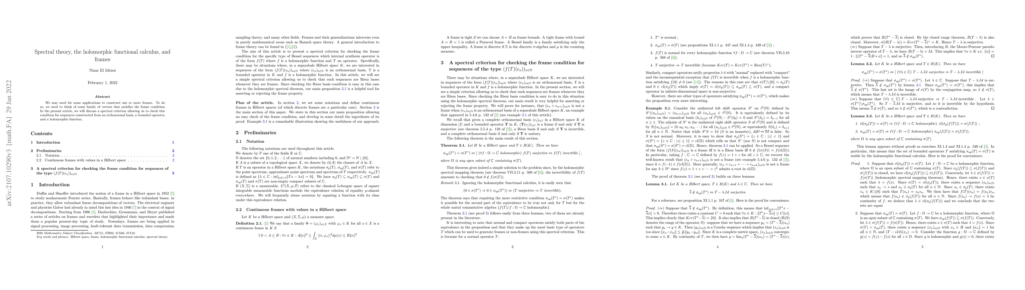 Thumbnail for Spectral theory, the holomorphic functional calculus, and frames