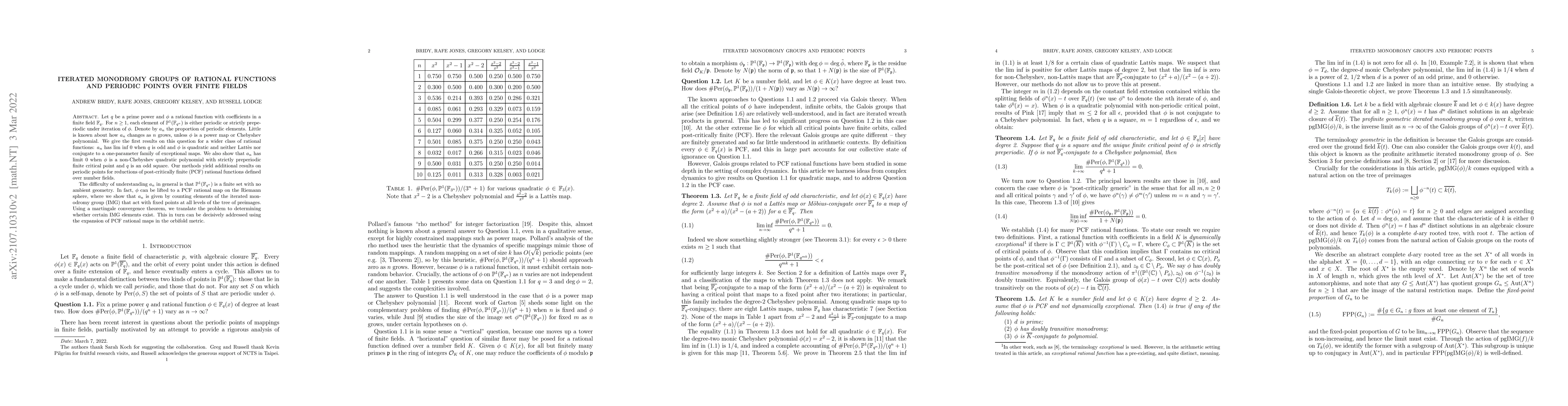 Thumbnail for Iterated monodromy groups of rational functions and periodic points over
  finite fields