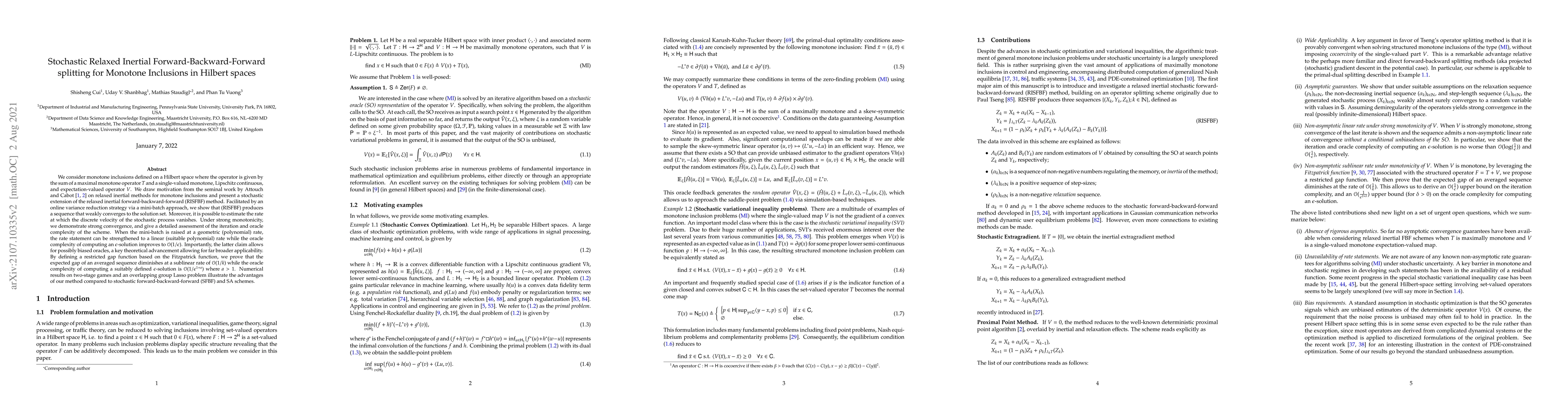 Thumbnail for Stochastic Relaxed Inertial Forward-Backward-Forward splitting for
  Monotone Inclusions in Hilbert spaces
