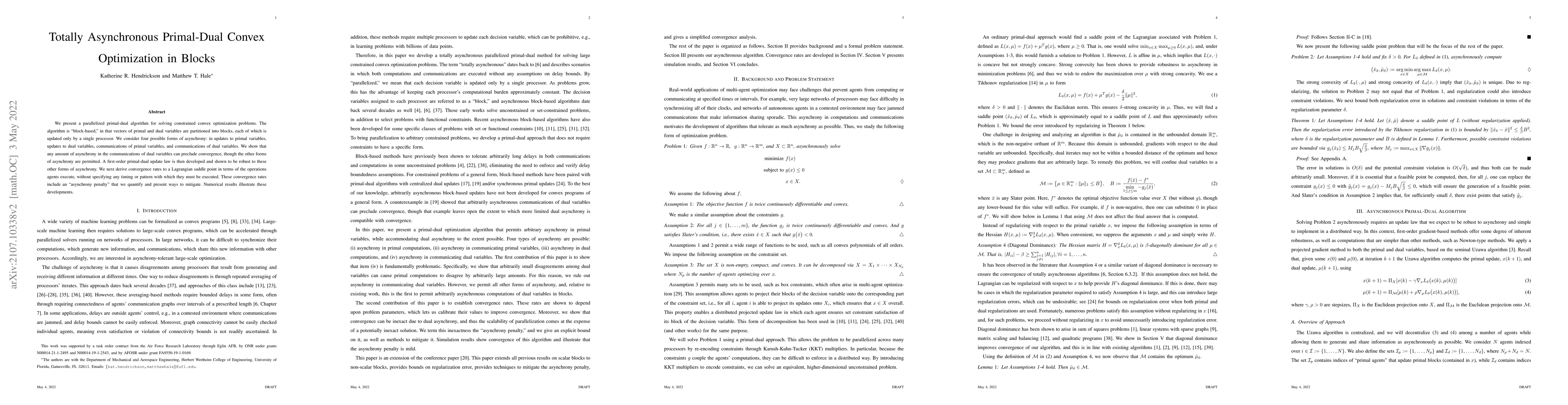 Thumbnail for Totally Asynchronous Primal-Dual Convex Optimization in Blocks