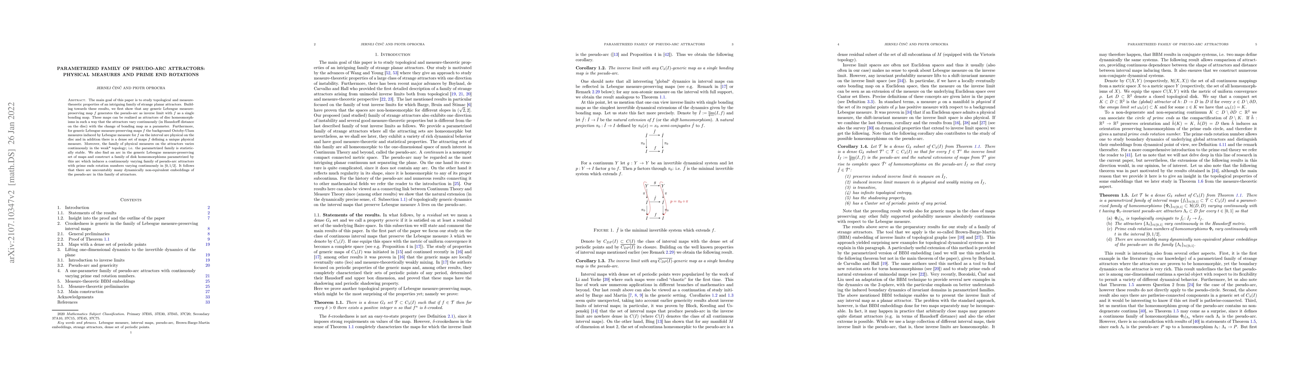 Thumbnail for Parametrized family of pseudo-arc attractors: physical measures and
  prime end rotations