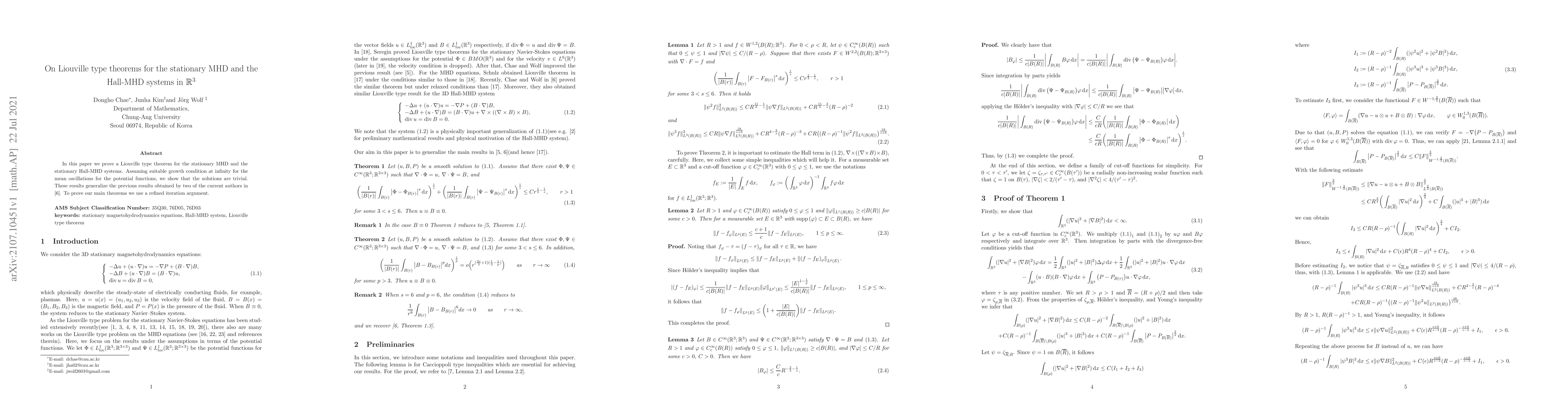 Thumbnail for On Liouville type theorems for the stationary MHD and the Hall-MHD
  systems in $\mathbb{R}^3$