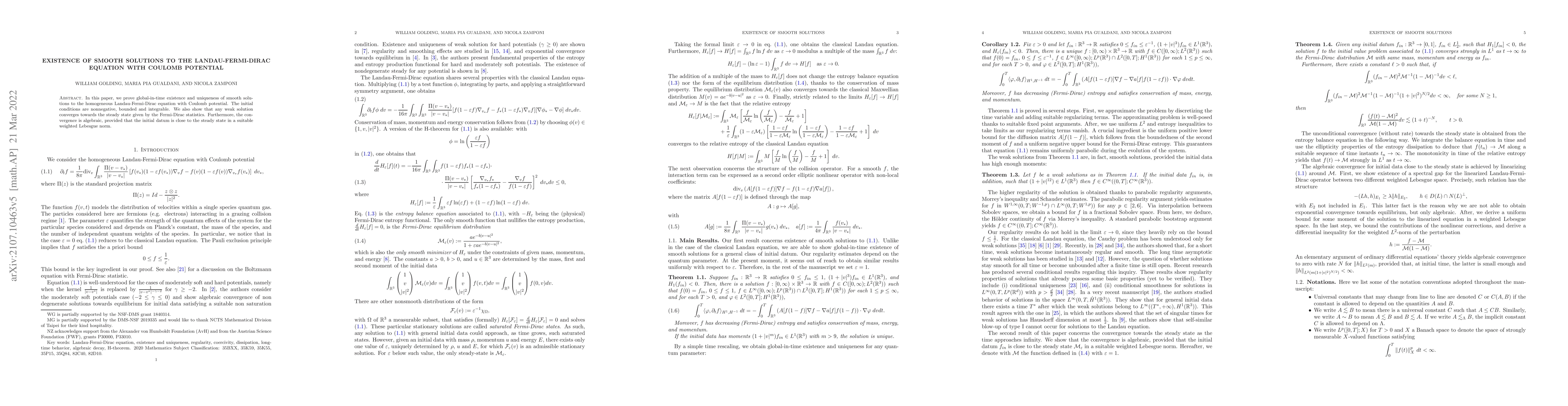 Thumbnail for Existence of smooth solutions to the Landau-Fermi-Dirac equation with
  Coulomb potential