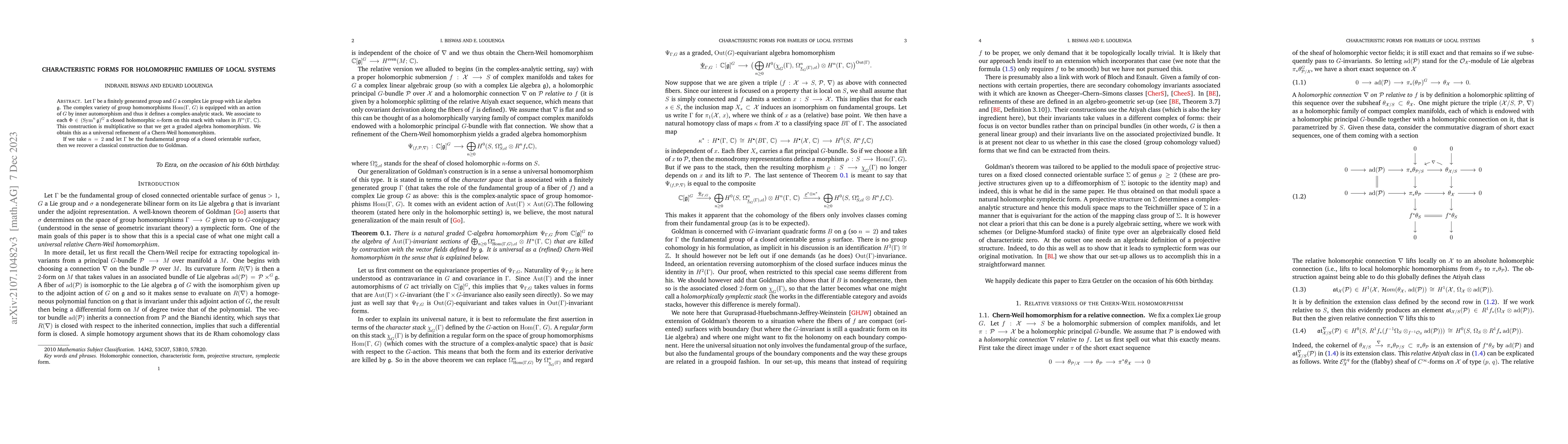 Thumbnail for Characteristic forms for holomorphic families of local systems