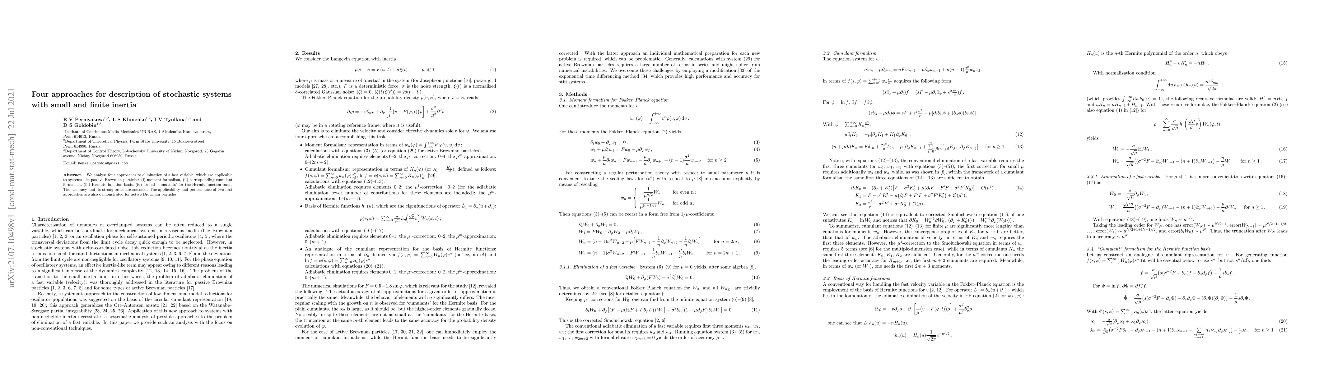 Thumbnail for Four approaches for description of stochastic systems with small and
  finite inertia