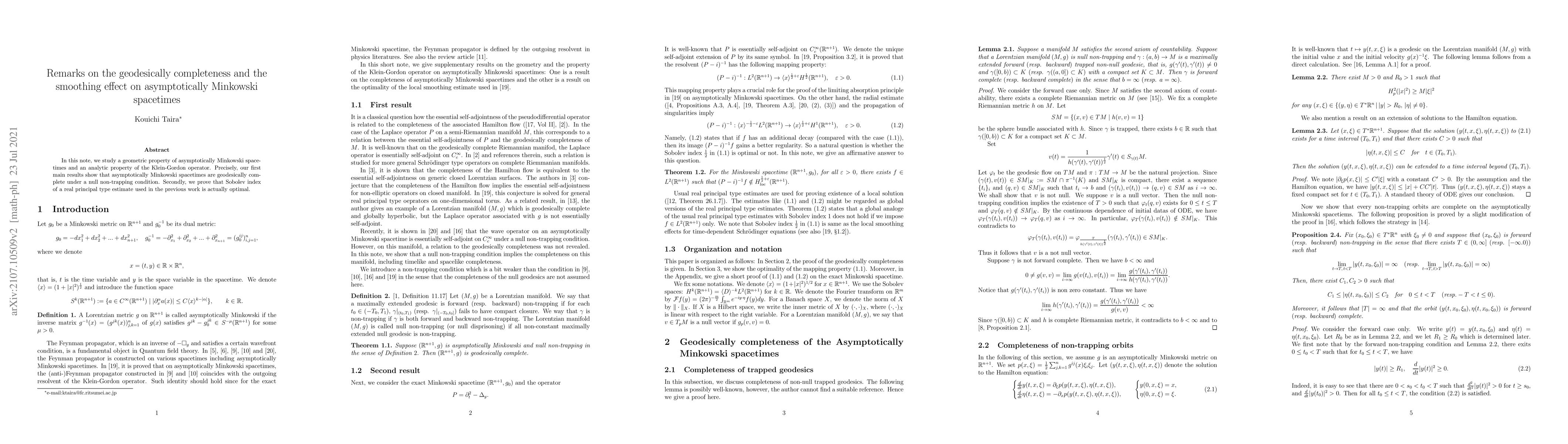 Thumbnail for Remarks on the geodesically completeness and the smoothing effect on
  asymptotically Minkowski spacetimes