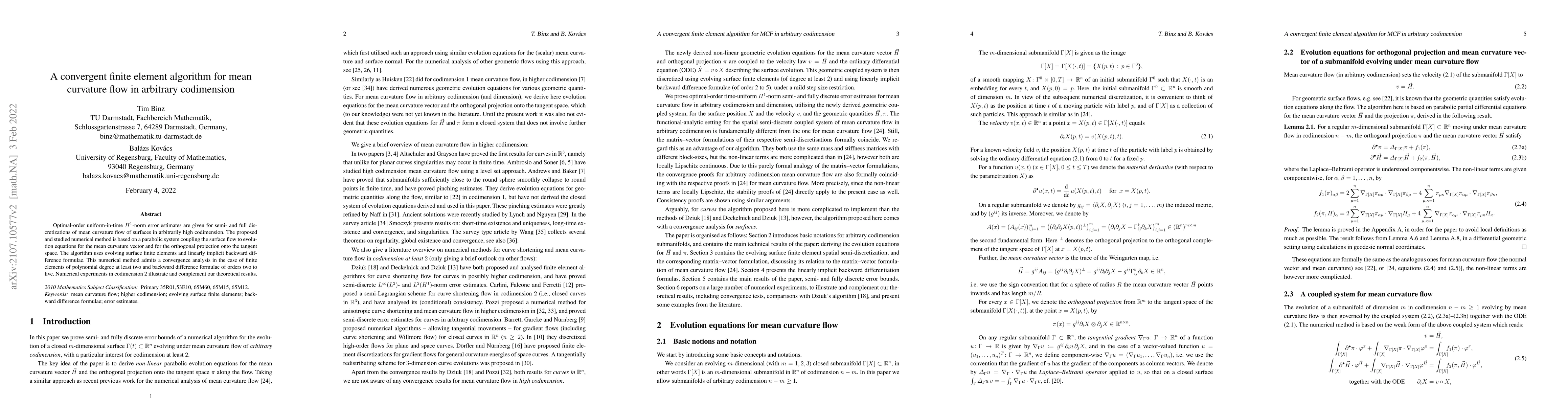 Thumbnail for A convergent finite element algorithm for mean curvature flow in
  arbitrary codimension