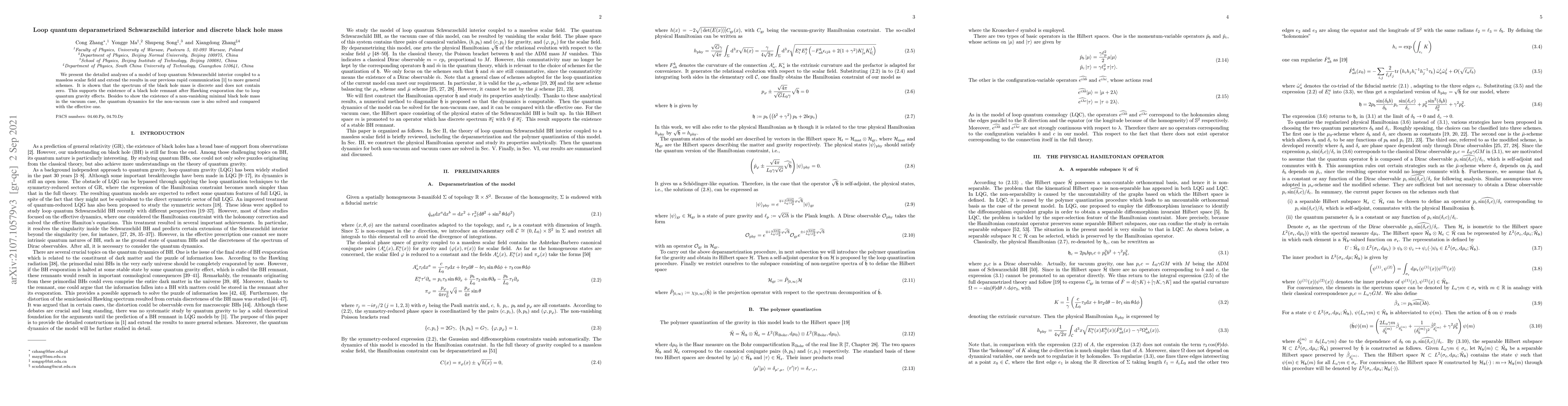 Thumbnail for Loop quantum deparametrized Schwarzschild interior and discrete black
  hole mass
