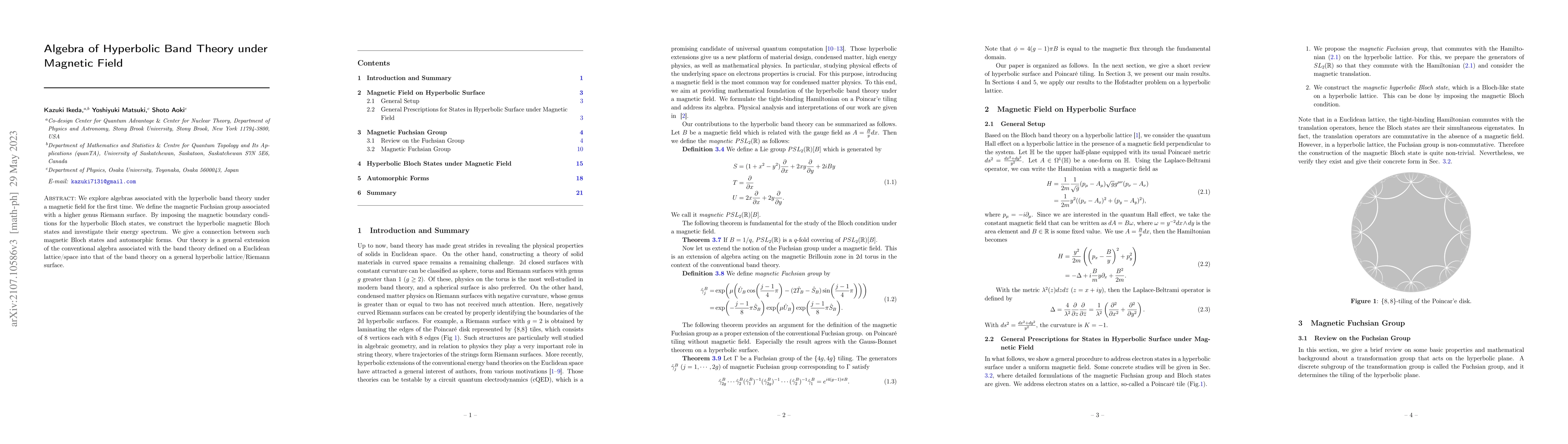Thumbnail for Algebra of Hyperbolic Band Theory under Magnetic Field