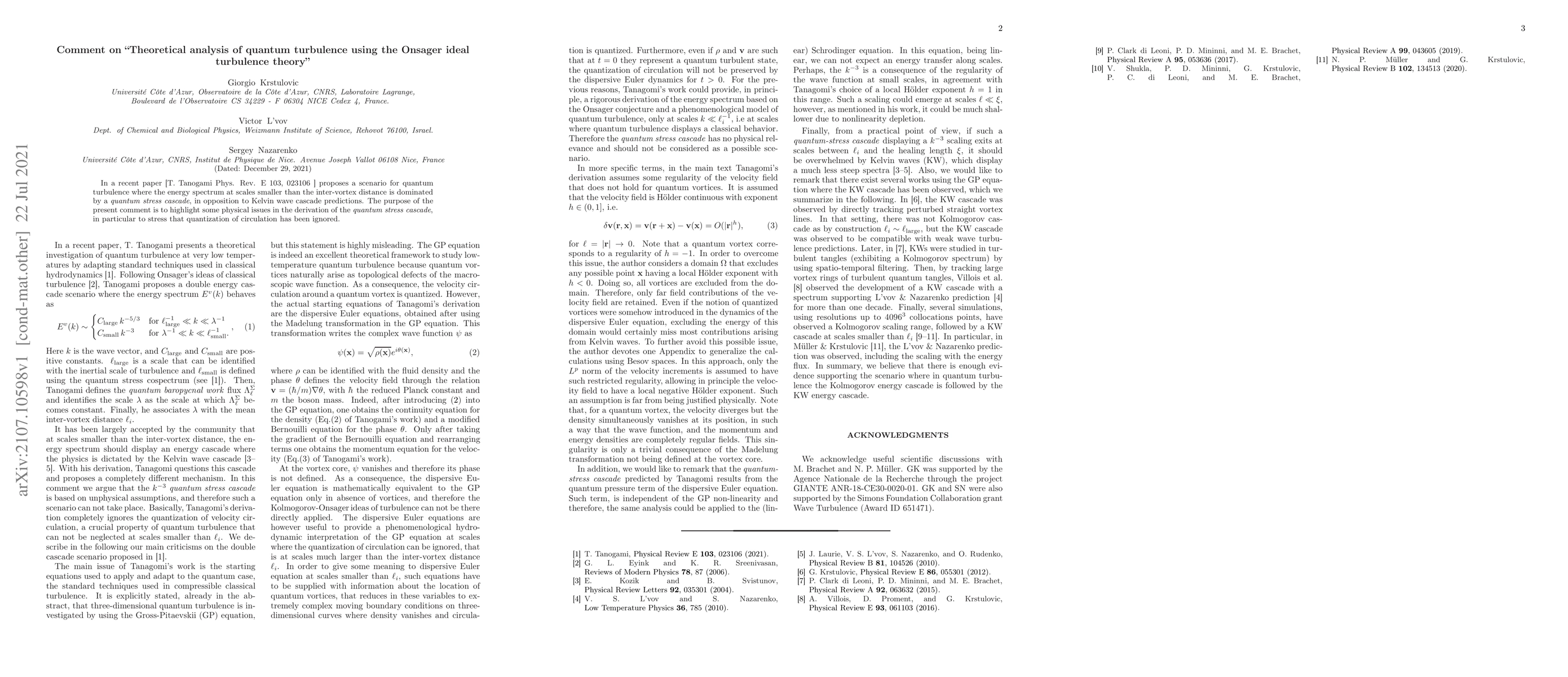 Thumbnail for Comment on "Theoretical analysis of quantum turbulence using the Onsager
  ideal turbulence theory''