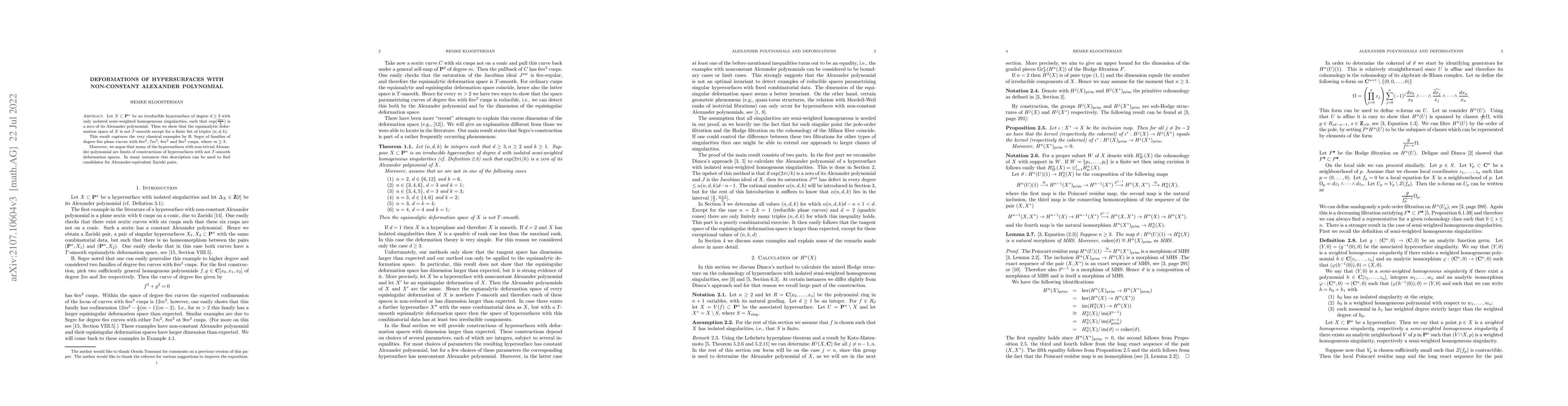 Thumbnail for Deformations of hypersurfaces with non-constant Alexander polynomial