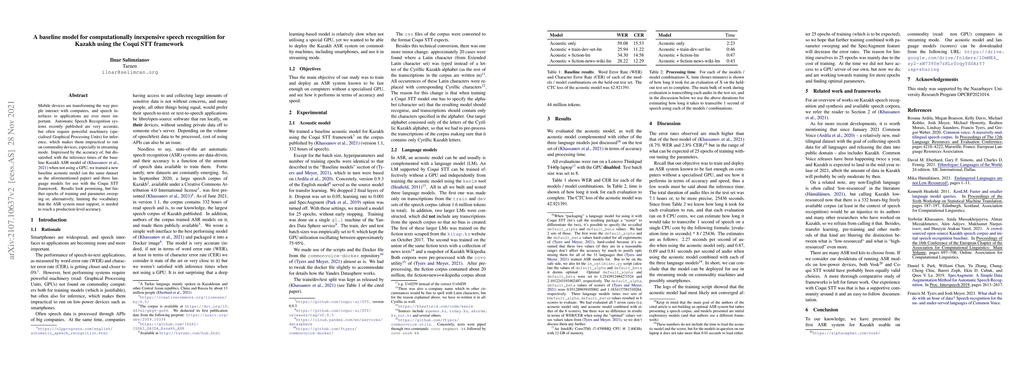 Thumbnail for A baseline model for computationally inexpensive speech recognition for
  Kazakh using the Coqui STT framework