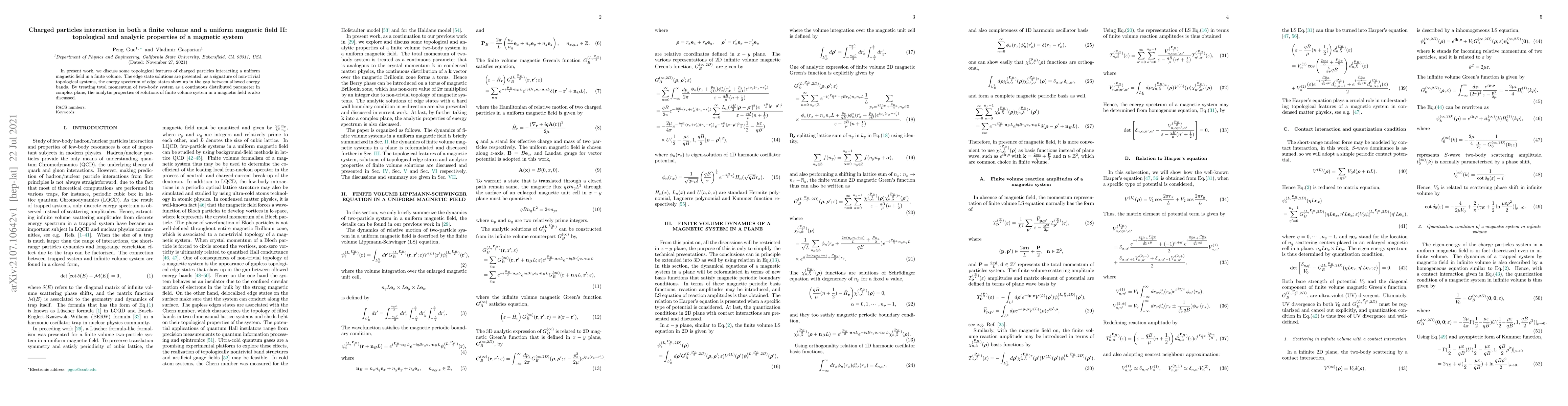 Thumbnail for Charged particles interaction in both a finite volume and a uniform
  magnetic field II: topological and analytic properties of a magnetic system