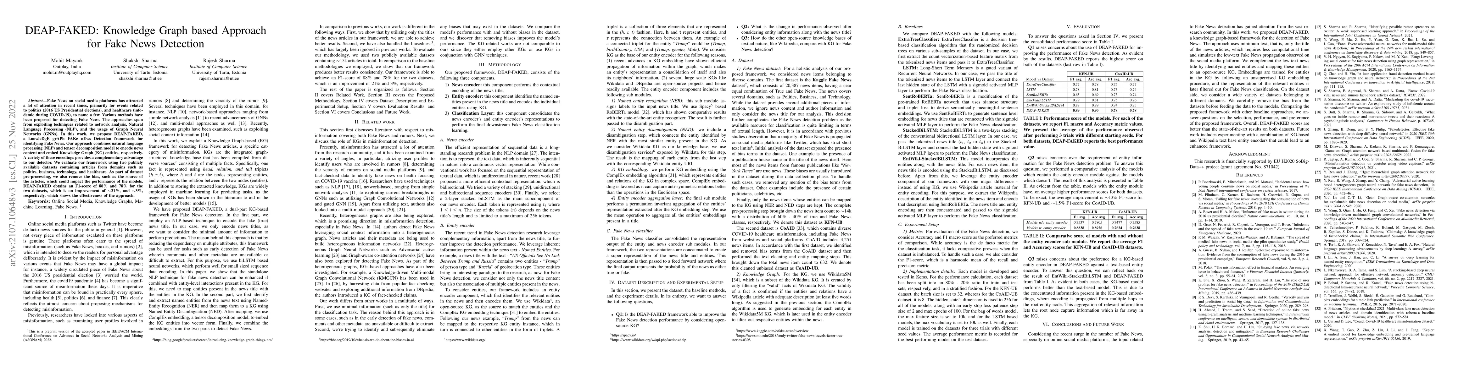 Thumbnail for DEAP-FAKED: Knowledge Graph based Approach for Fake News Detection