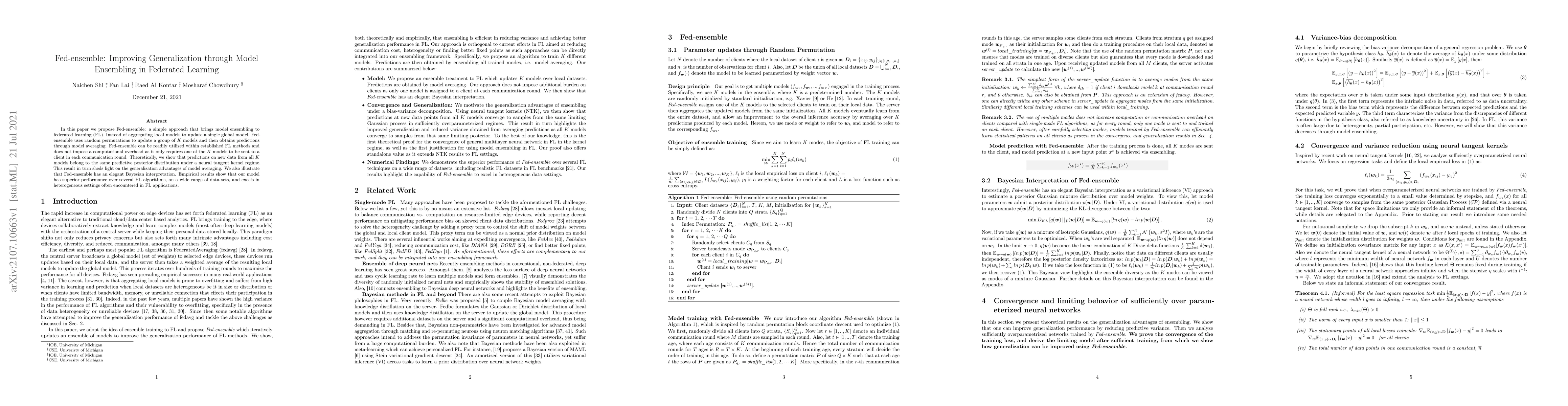Thumbnail for Fed-ensemble: Improving Generalization through Model Ensembling in
  Federated Learning