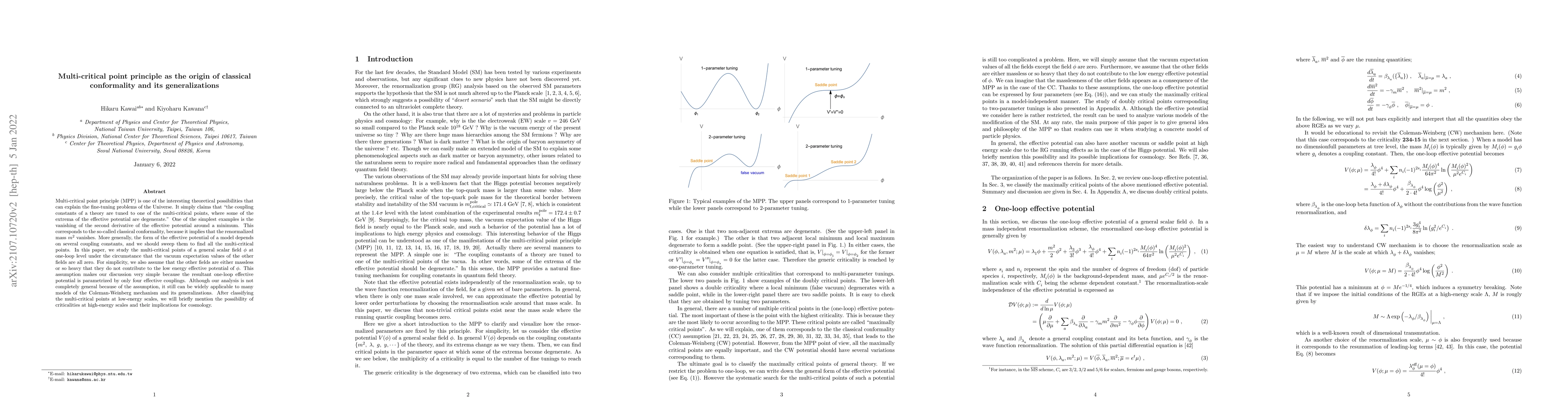 Thumbnail for Multi-critical point principle as the origin of classical conformality
  and its generalizations